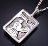 Reversible Silver & Turquoise Navajo Mother & Child Pendant by Ravis Henry 5L10G