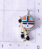 Silver & Turquoise Multistone Zuni Inlay Sunface Pendant Geraldine Lonjose 5F10N