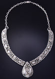 Vintage 19" Silver Feathers & Flowers Navajo Necklace by Anna Begay 5E06R