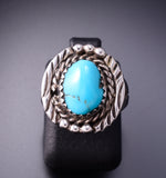 Size 4-3/4 Silver & Kingman Turquoise Navajo Handmade Ring by Freida Martinez 3G03A