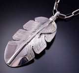 Silver Navajo Handmade Eagle Feather Pendant by Aaron Davis 3D06M