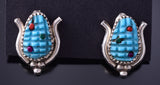 Silver & Turquoise Multistone Zuni Inlay Corn Earrings by Tracy Bowekaty 3H02P