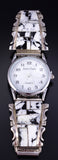 Silver & White Buffalo Turquoise Navajo Inlay Watch by Steve Francisco 5L05A