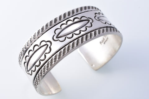 Silver Handstamped Sky Clouds Navajo Bracelet by Erick Begay 3H21D