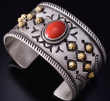 Silver & 22k Gold w/ Mediterranean Coral Navajo Bracelet by Erick Begay 5H01B