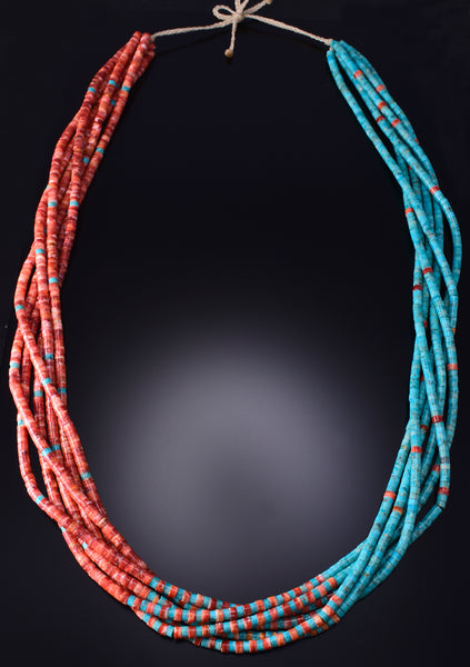 6-Strand Multistone Santo Domingo Pueblo Twirl Necklace by Mary Tafoya 6H06P