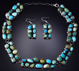 17" Silver & Turquoise Navajo Handmade Necklace & Earrings Set John Skeets 6H06O