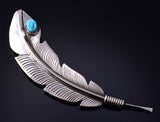 Vintage Silver & Turquoise Eagle Feather Brooch 5H21E