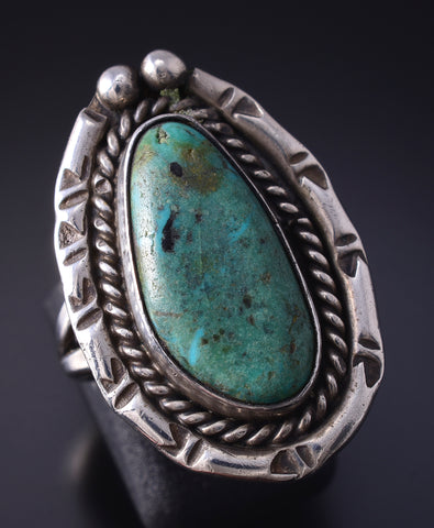 Vintage Size 7-1/4 Silver & Turquoise Navajo Handmade Ring 5F10L