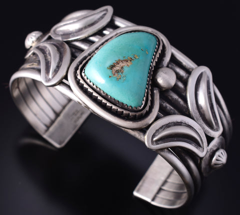 Vintage Silver & Turquoise Navajo Concho Bracelet by Mike Begay 5K10A