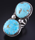 Vintage Size 7-1/4 Silver & Turquoise Navajo 2-Stone Ring by June Perry 5K10L