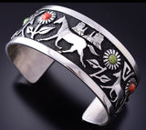 Coral & Gaspeite Roaming Horses Navajo Bracelet by Philbert Begay 3J30F