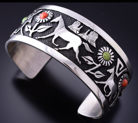 Navajo Leather Beaded Bracelet - NativeIndianMade.com