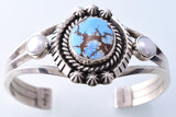 Golden Hills Turquoise & Fresh Water Pearl Navajo Bracelet by Erick Begay 3H19R
