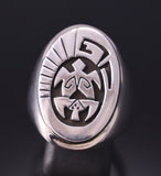 Size 11-1/2 Silver Navajo Handmade Turtle Mens Ring by Calvin Peterson 3G05P