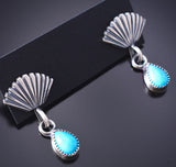 Silver & Turquoise Navajo Fan Earrings by Marie Bahe 6D07S