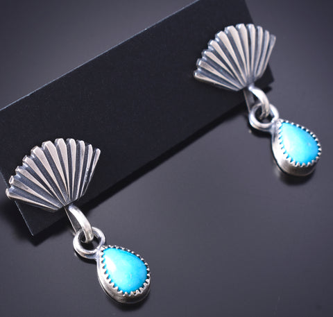 Silver & Turquoise Navajo Fan Earrings by Marie Bahe 6D07S