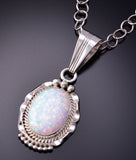 Silver & Opal Navajo Handmade Round Pendant by Samuel Yellowhair 3G03X