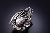 Size 8-1/2 Silver Feathers & Flowers Navajo Ring by Harry Yazzie 3K09X