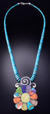 Kingman Turquoise Santo Domingo Flower Necklace by Mary Louise Tafoya 3G07M