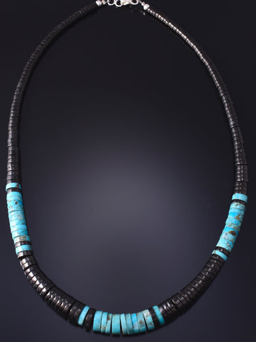 20" Santo Domingo Pueblo (Kewa) Turquoise & Jet Necklace by Lupe Lovato 5G28R