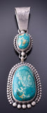 Silver & Fox Nevada Turquoise Native American Handmade Pendant 3K09A