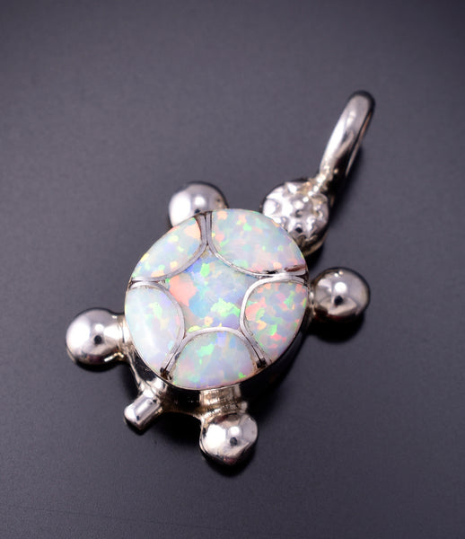 Silver & Opal Zuni Inlay Turtle Pendant by Amielda Peynetsa 3G05D