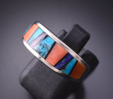Size 7 Silver & Turquoise Multistone Navajo Inlay Ring by TSF 3L16J
