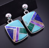 Silver & Turquoise Multistone Navajo Inlay Earrings by TSF 3L10M