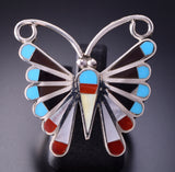 Size 9-3/4 Silver & Turquoise Multistone Zuni Inlay Butterfly Ring by Adrian Wallace 4A19U