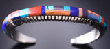 Vintage Silver Multistone Navajo Inlay Bracelet by Lynol Yellowhorse 6H31M