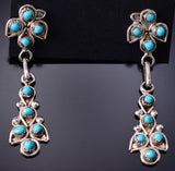 Silver & Turquoise Zuni Petit Point Birds Earrings by Herbert Lastiyano 6D09N