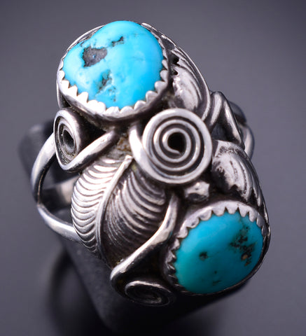 Vintage Size 8-3/4 Silver & Turquoise Rounded Navajo Ring by George Begay 3J30S