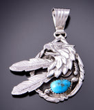 Silver & Turquoise Navajo Eagle & Feathers Pendant by Genevieve Francisco 3F05G