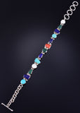Vintage Silver & Turquoise Multistone Navajo Link Bracelet by VT 5L17F