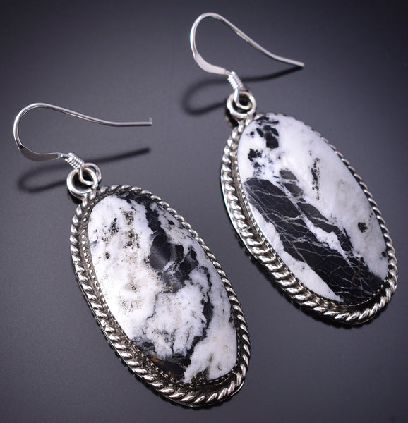Silver & White Buffalo Turquoise Navajo Earrings by Sammie Burnside 6D09H