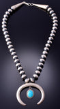 Silver & Turquoise Modern Navajo Squash Blossom Necklace by Jan Mariano 3K31U