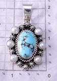 Silver & Golden Hills Turquoise - Freshwater Pearls Pendant Erick Begay 3C30K
