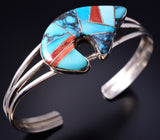 Vintage Silver & Turquoise Multistone Navajo Inlay Heartline Bear Bracelet 5H25D