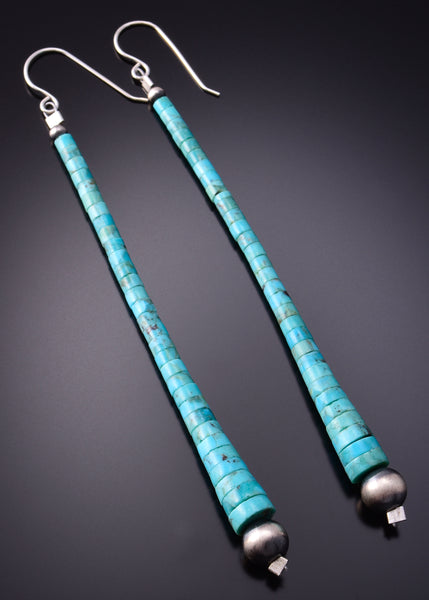 Silver & Kingman Turquoise Navajo Shoulder Duster Earrings 3F12E