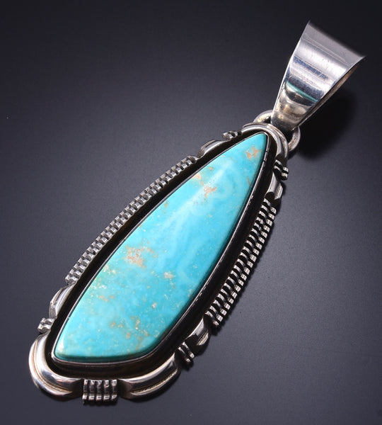 Vintage Silver & Turquoise Navajo Handmade Pendant by Leslie Yazzie 6A21W