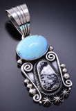 Silver & Golden Hills Turquoise White Buffalo Navajo Pendant Erick Begay 6C02P