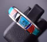 Size 6 Silver & Turquoise Multistone Navajo Inlay Ring 4B21O
