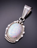 Silver & Opal Navajo Handmade Round Pendant by Samuel Yellowhair 3G03X