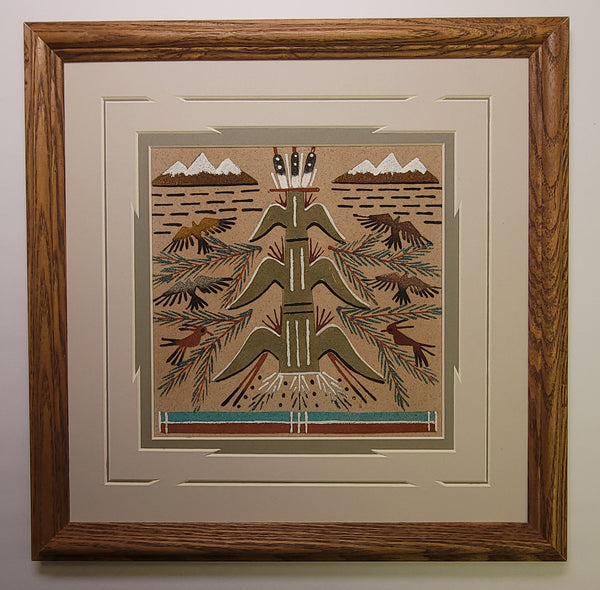 Navajo Sandpainting by Glen Nez - Tree of Life (Corn) 5J08G