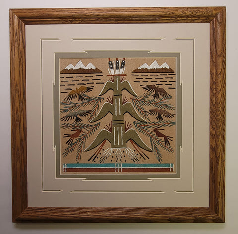 Navajo Sandpainting by Glen Nez - Tree of Life (Corn) 5J08G