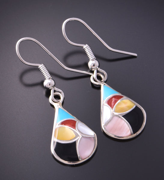 Silver Multistone Zuni Inlay Water Drops Earrings by Orena Leekya 3B10X
