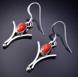 Silver & Coral Navajo Freedom Earrings by Gary Shorty 6J30A
