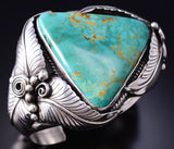Vintage Silver & Turquoise Navajo Eagle Feathers Bracelet stamped AL 6E14W