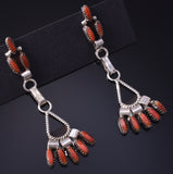 Silver & Coral Zuni Needlepoint Earrings by Evonne Hustito 5G22K